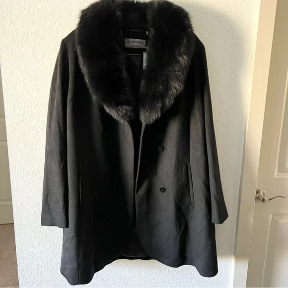 Forecaster Women's Fox-Fur-Collar Maxi Reefer Coat (Black) size 16 luxe wear NWT - Picture 3 of 14